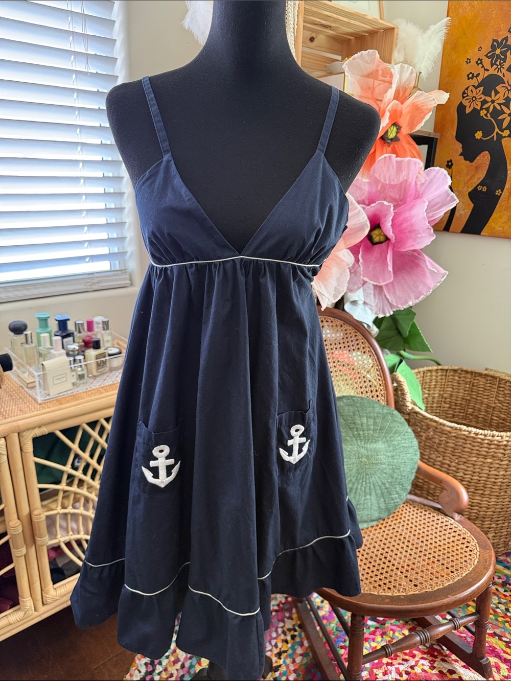 Primp Navy Anchors Away Coastal Nantucket Yacht Nautical Sailor Mini Dress